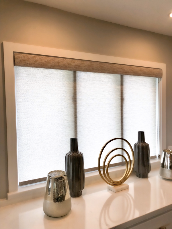 graber roller shades with valence for a window in a kitchen 
