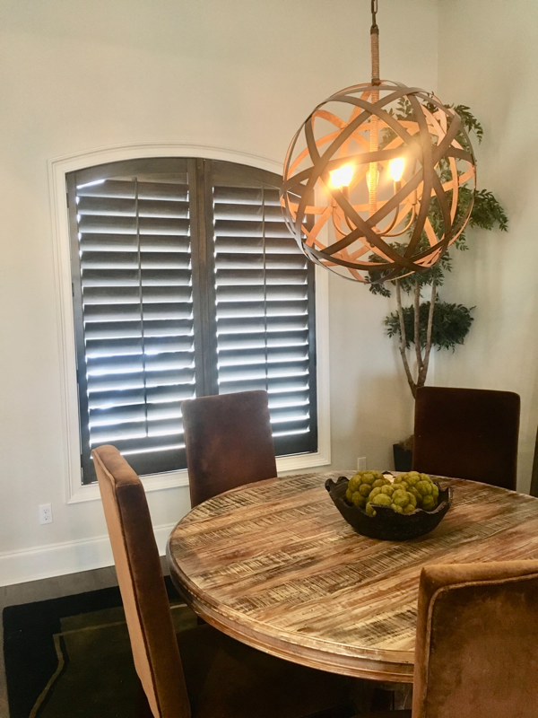 Graber wood shutter in harbor grey for dining room window