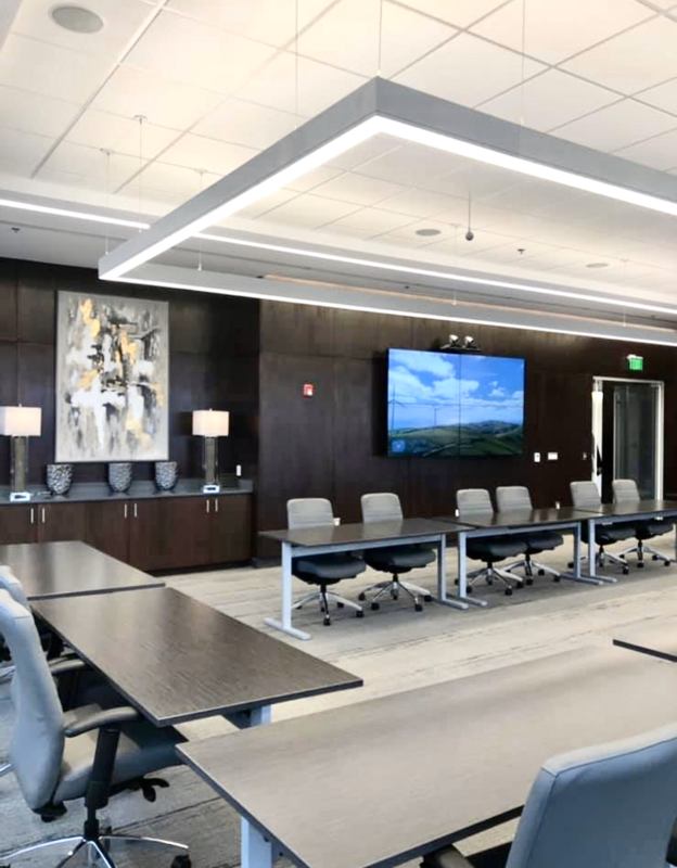 commercial interior design boardroom with conference table and chairs 
