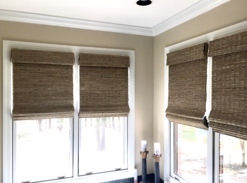 Natural Woven wood Shades with privacy liner for bathroom
